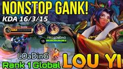 NonStop Ganking Lou Yi 16 Kills Gameplay! - Top 1 Global Lou Yi By LOaDinG - Mobile Legends
